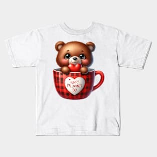 Valentine Bear In Tea Cup Kids T-Shirt